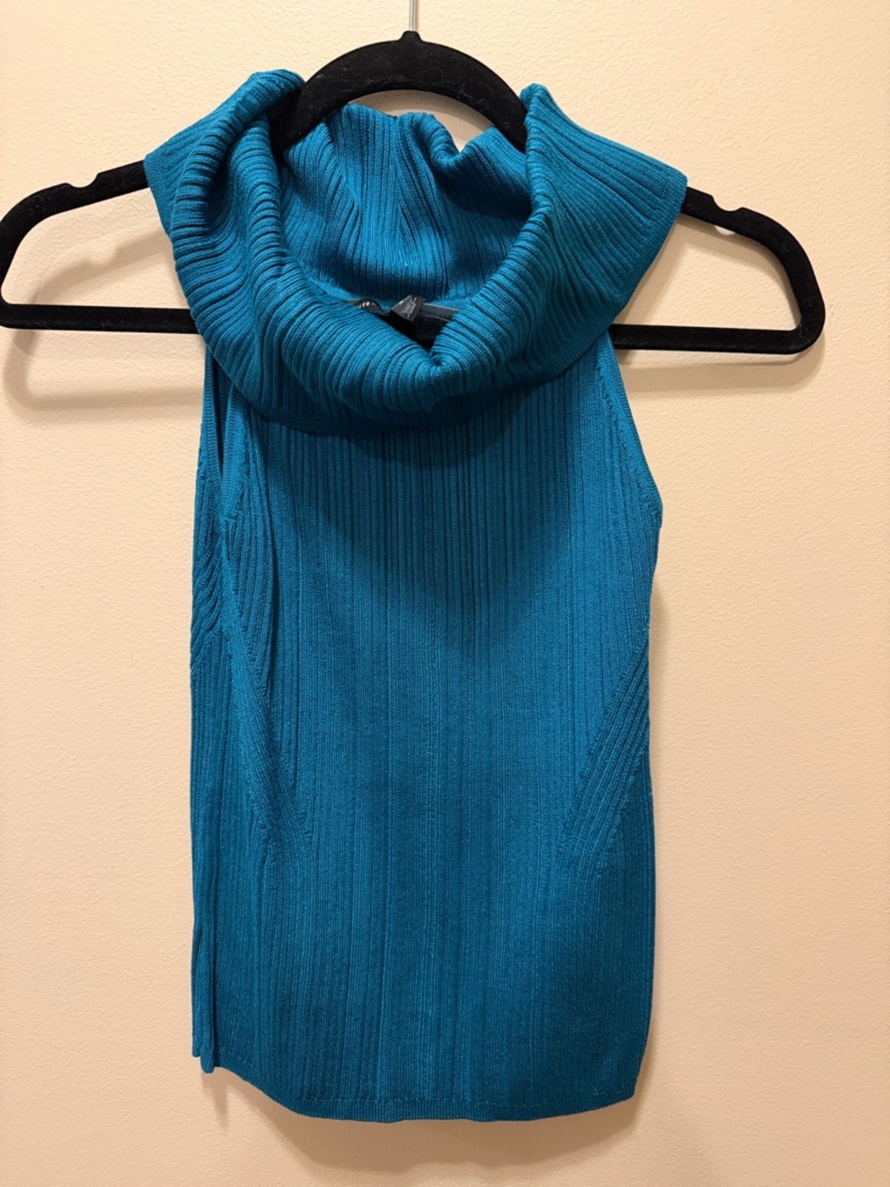 White House Black Market Teal Ribbed Sleeveless Cowl Neck Sweater